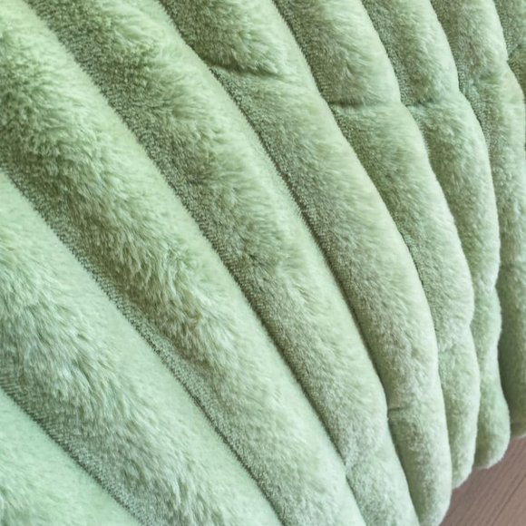 Mint Green Soft Faux Fur Bedding Set Striped Comforter Shams King Size Bed New - Picture 6 of 10